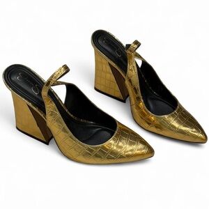 Jessica Simpson Jiles Gold Metallic Slingback Pumps Size 8